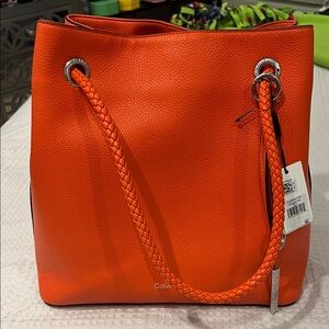 NWT Calvin Klein Vibrant Orange Shoulder Tote Bag